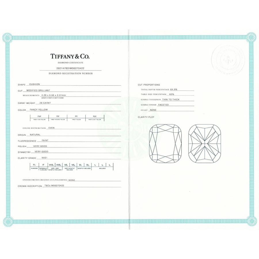ティファニー TIFFANY & CO./クッションカットリング 【中古】 0.28ct VVS1 FANCY YELLOW 18金  鑑定書付 SSP | TIFFANY&Co. | 06