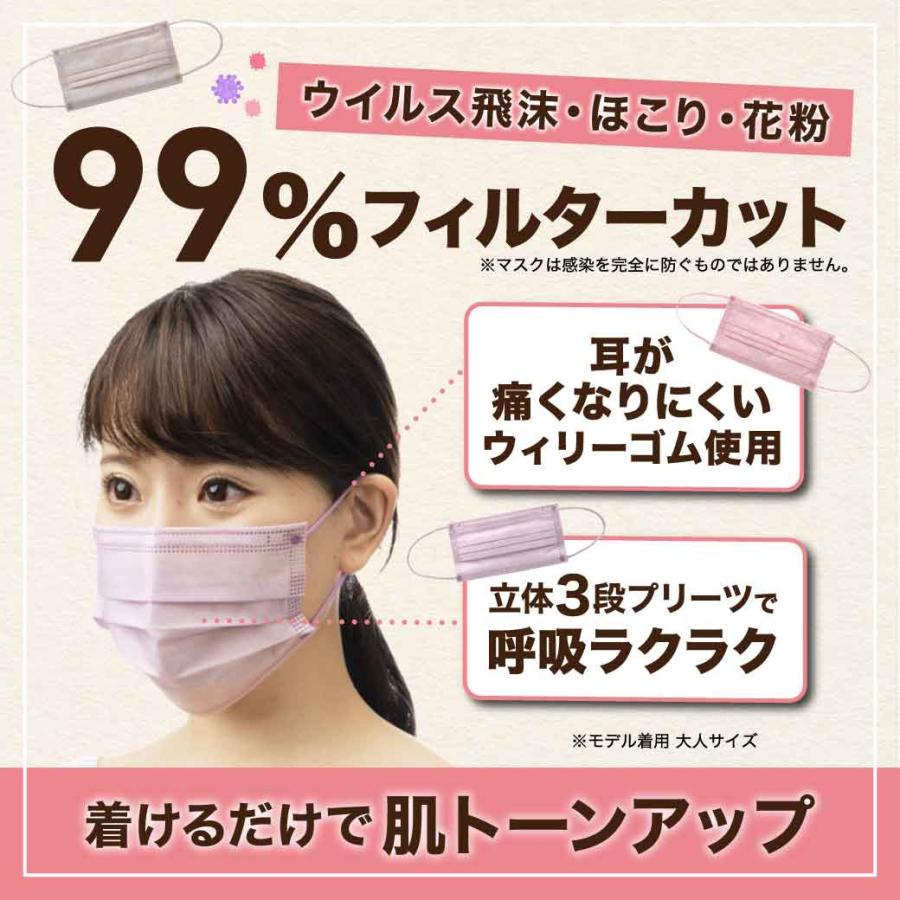 不織布 冷感 COOL ハニー ローズ ライラック 使い捨て 血色マスク 立体