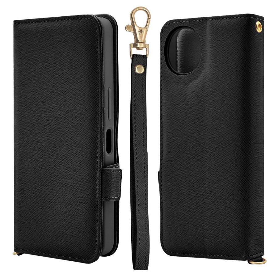 AQUOS wish wish5 ハンドストラップ付き手帳型ケース ブラック