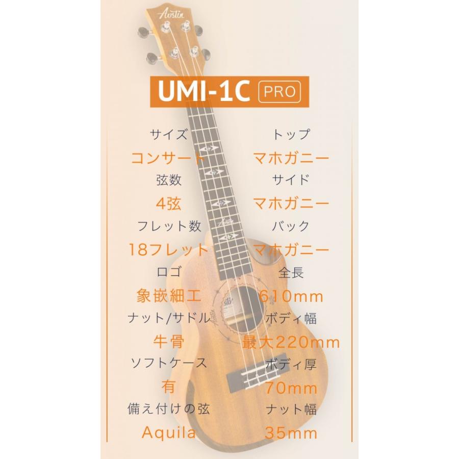 Aostin・UMI-1C Pro・コンサートウクレレ・カッタウェイ仕様／コンター