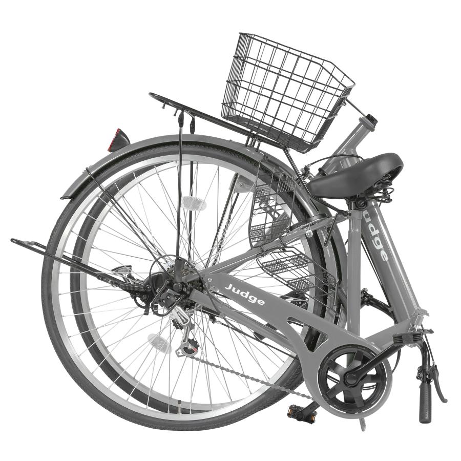 パンクしない 27型 折り畳みシティサイクル 6段変速 LEDオートライト