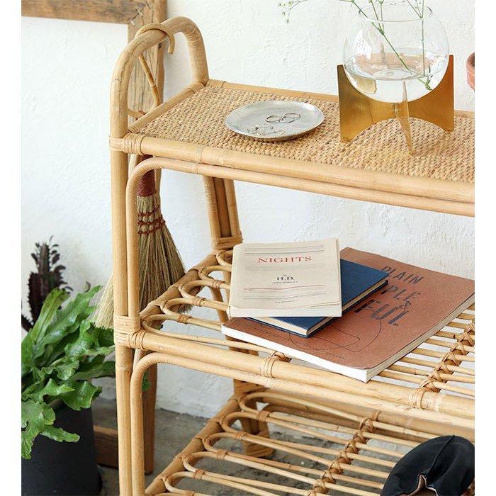 日時指定 ヴィンテージ ラタン 多目的ラック 籐 飾り棚 ディスプレイ