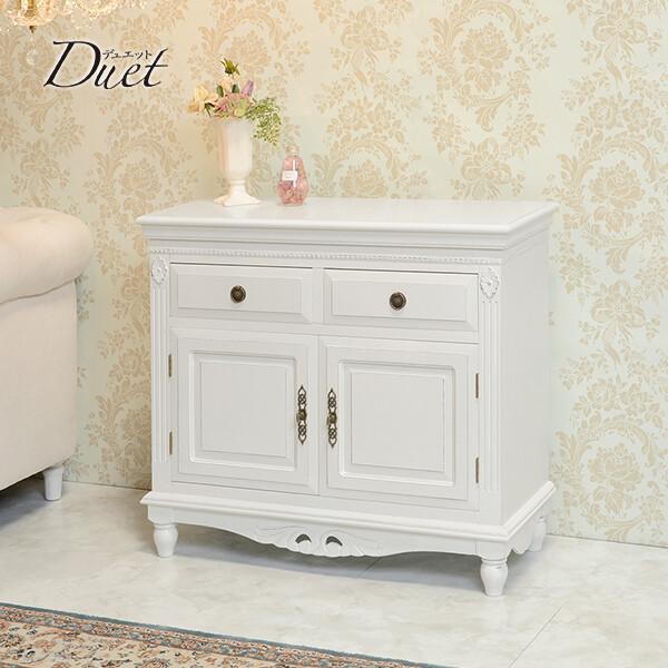 キャビネット 白 収納 棚 コンソール ホワイト チェスト 木製 扉付き リビング 本 扉 おしゃれ サイド インテリア 引き出し 家具 デュエット