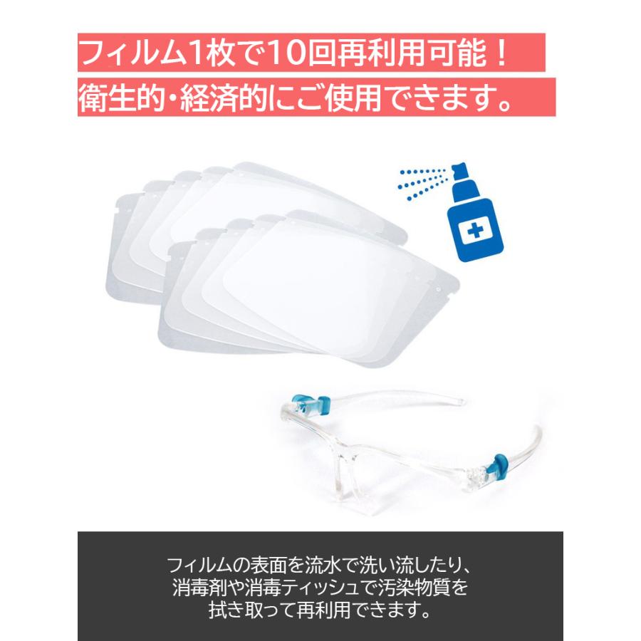 【シールドのみ10枚】フェイスシールド メガネ型 交換用 衛生 10枚セット フェイスガード 大人用 フェイスカバー 接客業 コンビニ |  | 03