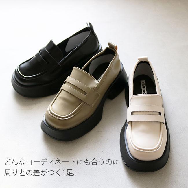 厚底 ローファー スクエア スクエアトゥ プラットフォーム 厚底 