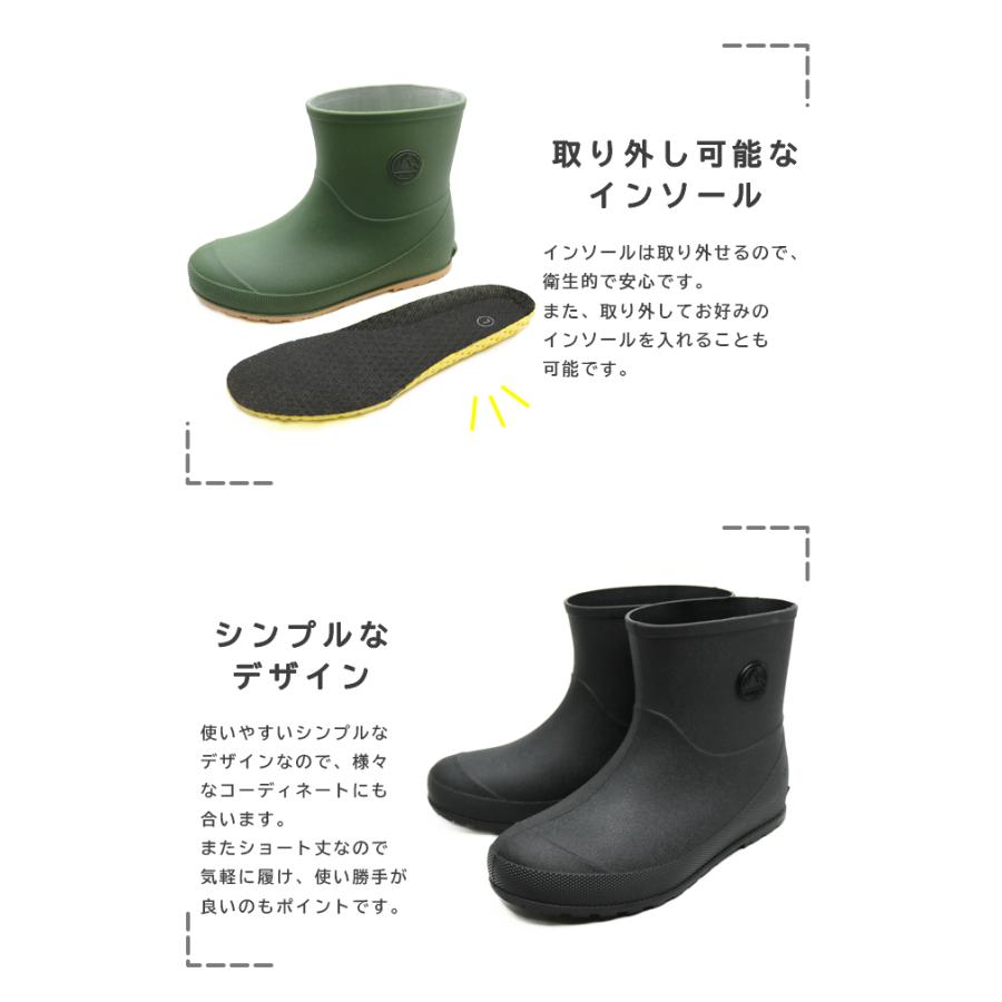 メンズ 紳士 ショート レインブーツ 長靴 軽量 軽い カップインソール 衛生的 短め シンプル 普段履き 畑仕事 ガーデニング 園芸 雨 雪 冬 HM053 |  | 02
