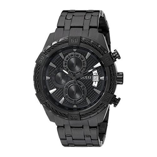 GUESS Men's U0522G2 Stainless Steel Black Ionic Plated Chronograph Watch with Date Function 湯上りタオル、バスタオル