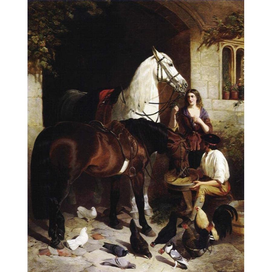 4 世界の名画 4k 150k 手書き キャンバスの油絵 アカデミックな画家直筆 Feeding The アラビア 2 Herring Snr John Frederick 馬 Countryside 絵 マミー型寝袋