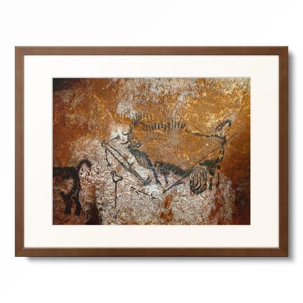 洞窟壁画 「Caves of Lascaux, c. 17.000 BC. Wounded bison (length 110 cm), stretched man and pole with bird.」