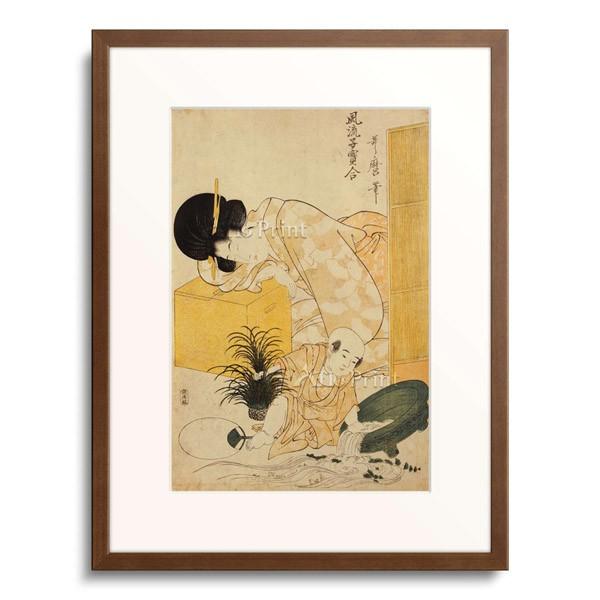 喜多川歌麿 Kitagawa Utamaro 「A mother dozing while her child topples a fish bowl. From the set: Comparison of fashionable children」