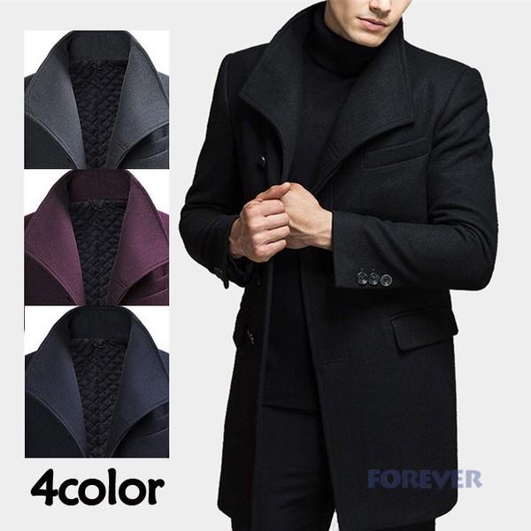 Pコート チエスターコート メンズ ロング 保温 防風 綿入れ スプリング