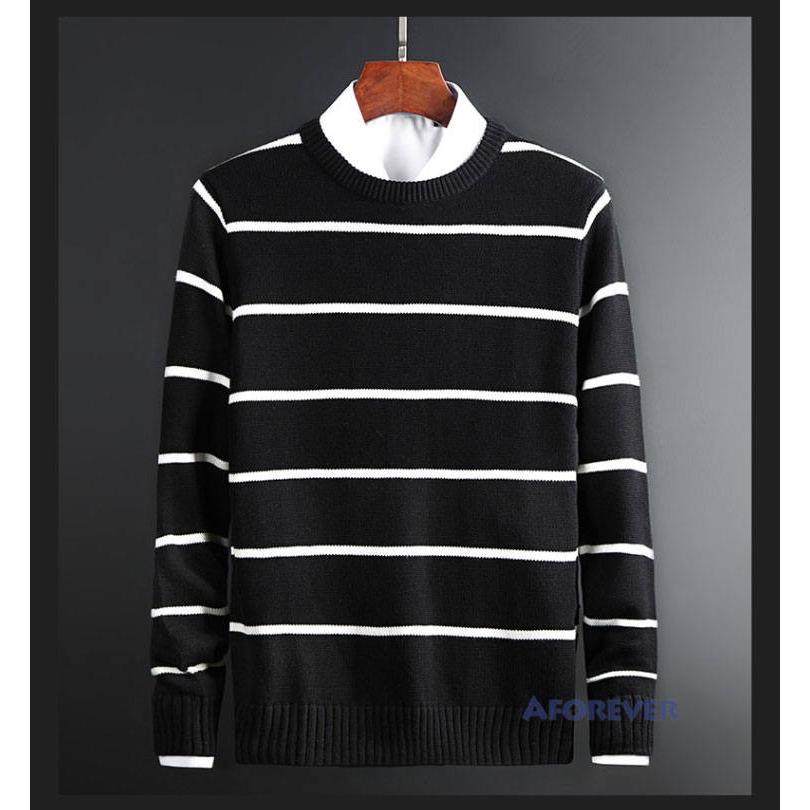 ニット セーター メンズ クルーネック ボーダー柄 ニットセーター ミドルゲージ トップス お兄系 あたたか Af Aforever 通販 Yahoo ショッピング