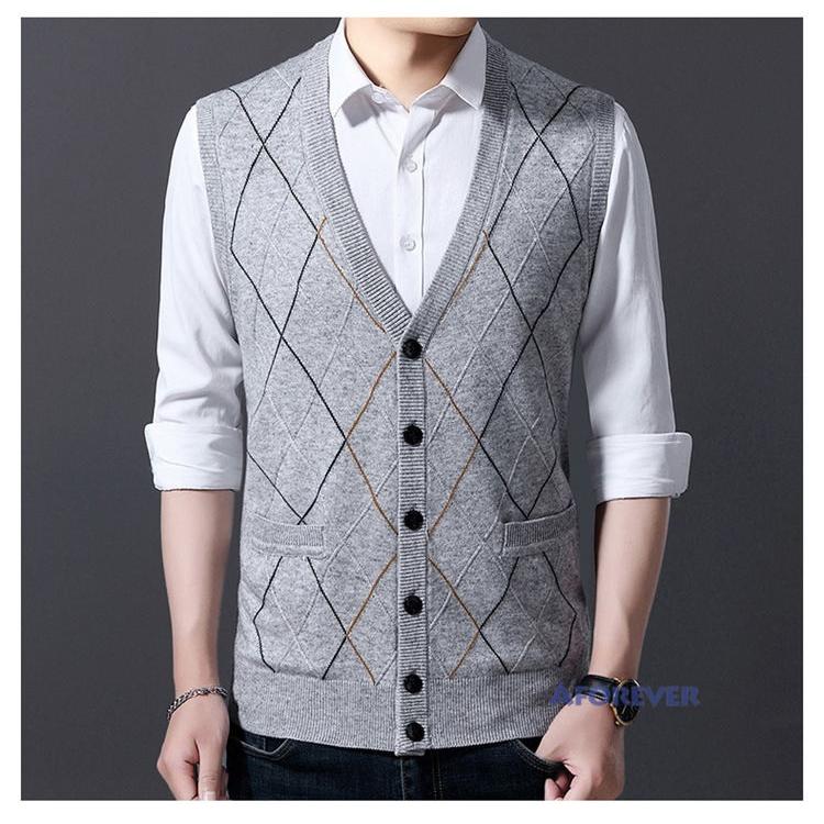 ニットベスト メンズ おしゃれ ベスト Vネック チェック柄 ビジネス