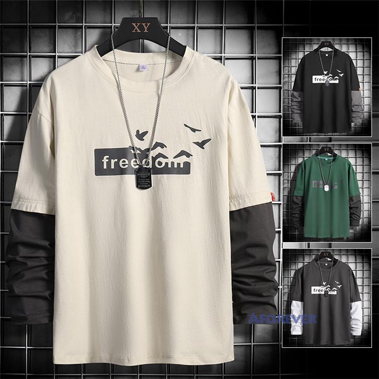 ロンt 長袖tシャツ メンズ Tシャツ カットソー 秋 プリントtシャツ 日本限定モデル 重ね着風 クルーネック お兄系