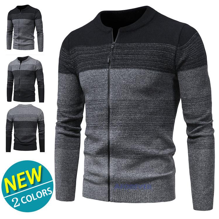 ニットカーディガン メンズ ニットジャケット カーディガン クルーネック 配色 トップス スリム 秋 最大96 Offクーポン