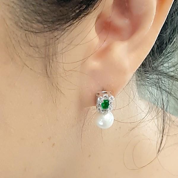 あこや真珠 ジルコニア付きスクエアシェイプ デザインピアス