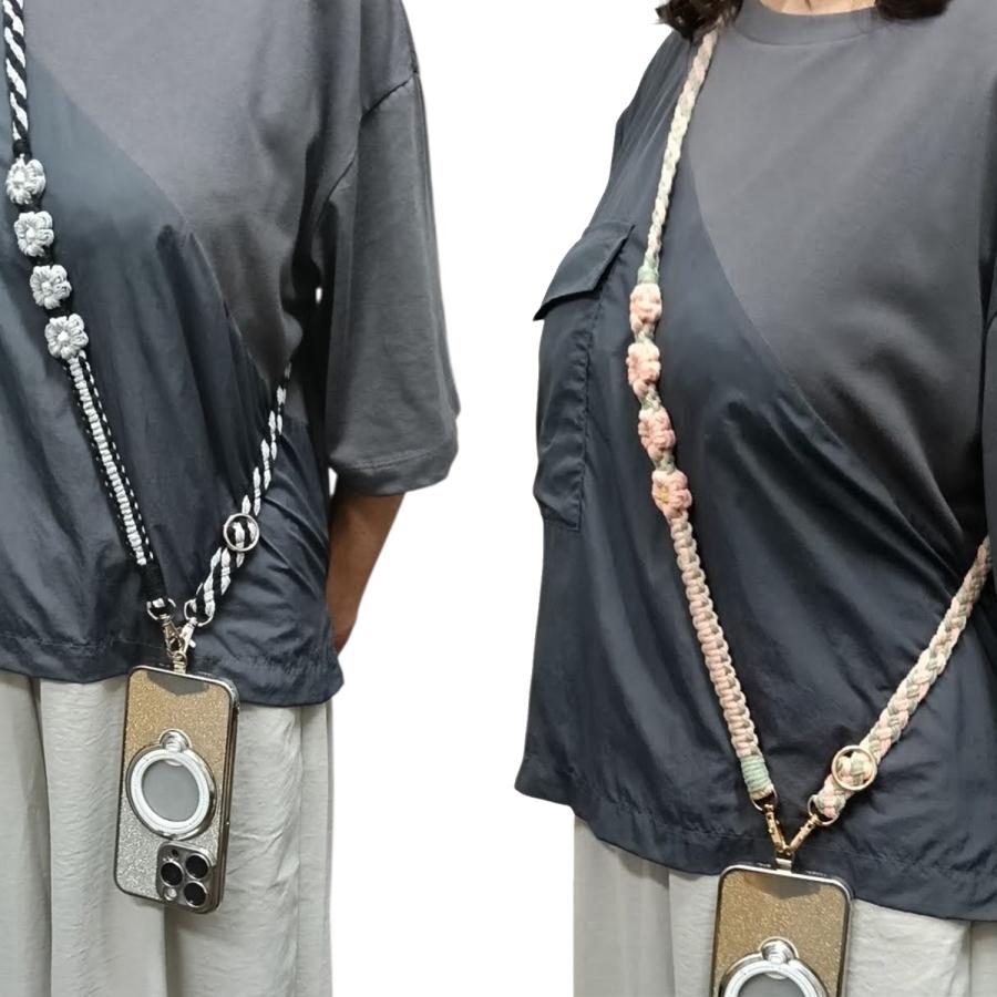 スマホ ショルダーストラップ ネックストラップ スマホショルダー 携帯ストラップ  肩掛け 首掛け 斜めがけ 手編み マクラメ 花 三つ編み 落下防止 調節 125cm |  | 10