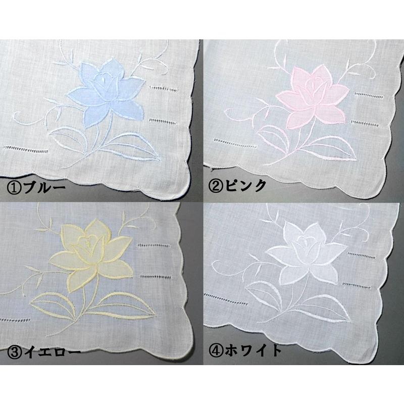 AFP】 スワトウ 花刺繍 ハンカチーフ 全4色 綿100％ sw1303 : スマート