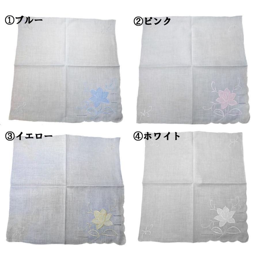 AFP】 スワトウ 花刺繍 ハンカチーフ 全4色 綿100％ sw1303 : スマート