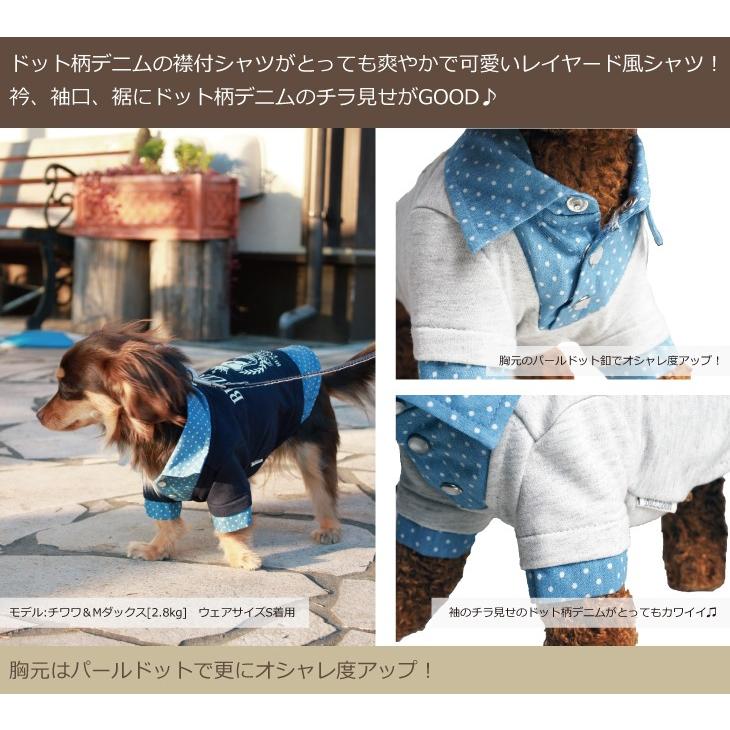 ドット柄デニムレイヤード風シャツ Mサイズ ペットウェア ドッグ