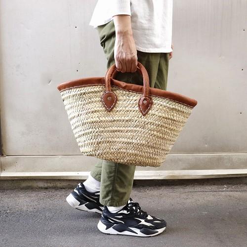 モロッコ かごバッグ 革縁 革ハンドル S マルシェバッグ オーバル カゴ