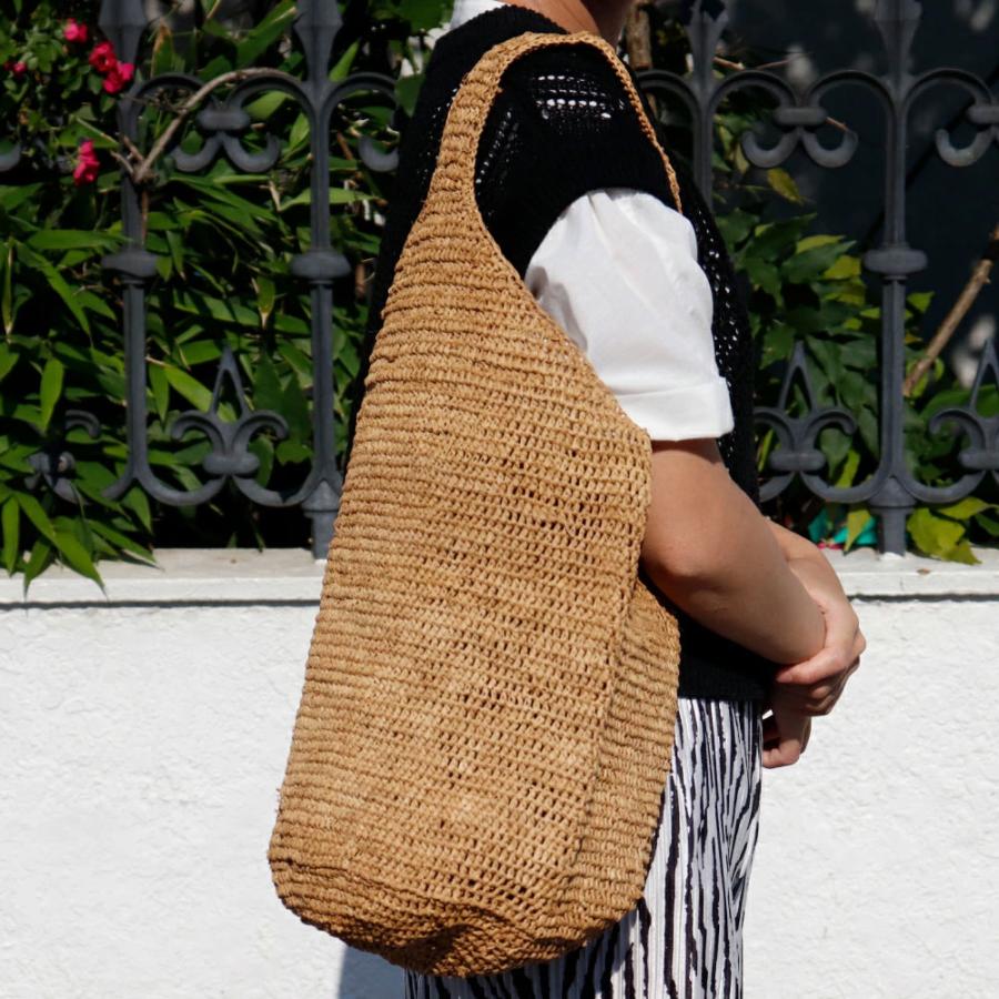 ラフィアバッグ かぎ編み 紅茶染め ワンハンドル ショルダー