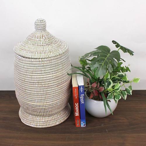 セネガルバスケット 天然素材 かご 縦長 ふた付収納 シンプル :KS12006