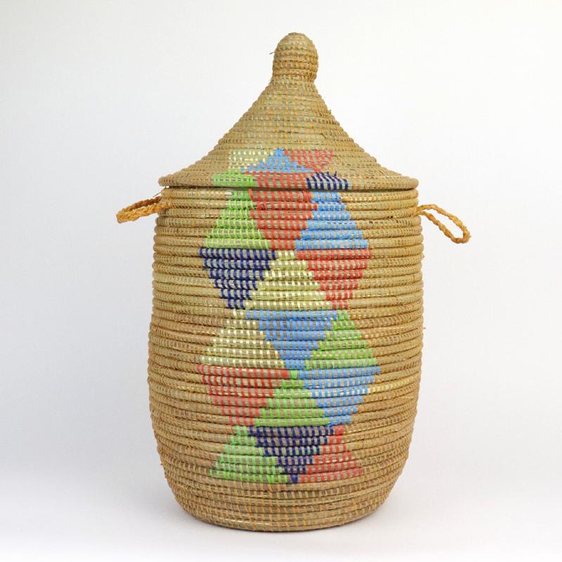 激安大特価！】【激安大特価！】セネガルかご 蓋付き マルチ三角柄