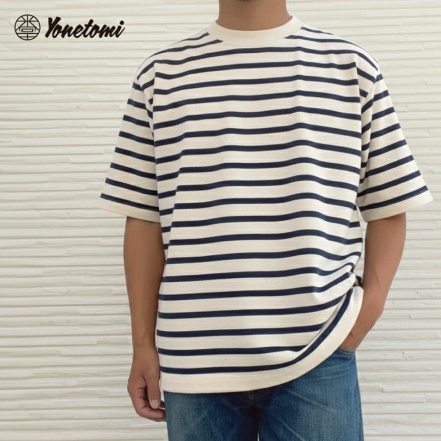 Yonetomi new basic バスクシャツ 半袖 クルーネック 丈夫 肉厚 バスクニット ボーダー WAVE COTTON BASQUE KNIT PULLOVER 米富繊維 日本製 メンズ レディース | Yonetomi NEW BASIC