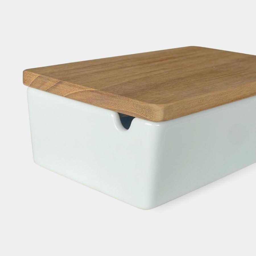 SALIU（サリュウ） バターケース 陶器 木蓋 450g 白磁器 天然木 バター