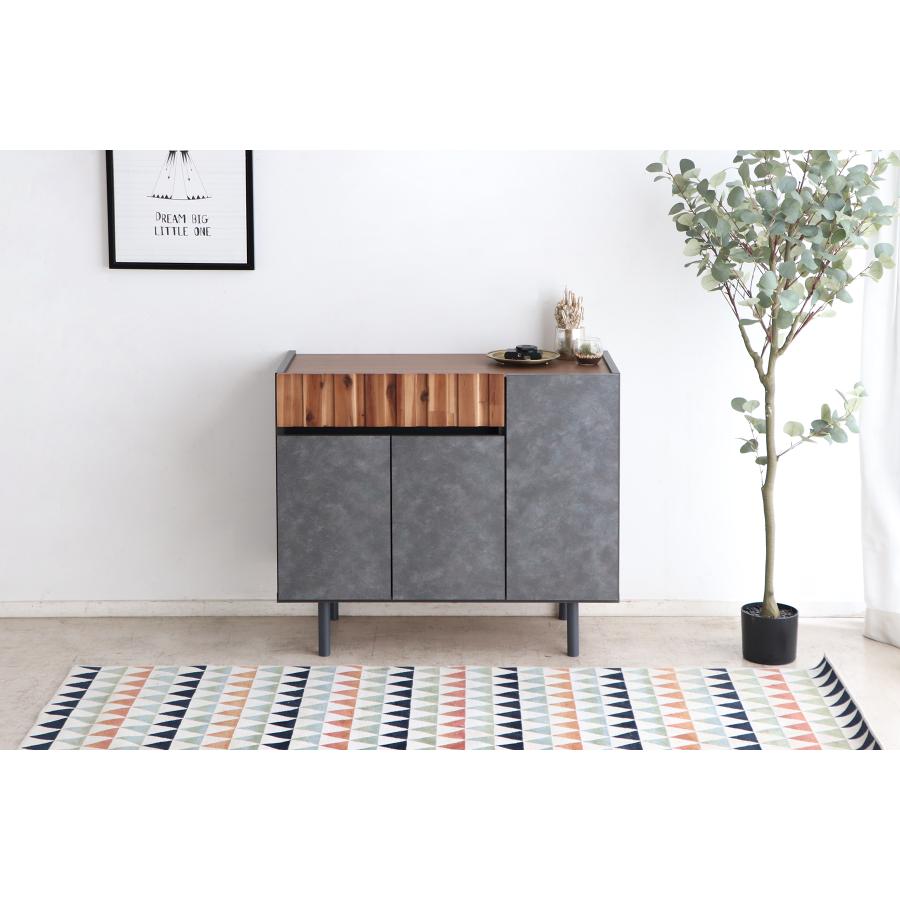 サイドボード  収納家具 リビング収納 引き出し 扉 90ｃｍ　アカシア材　コンクリート柄　おしゃれ　　クリート9０サイドボード　東馬 | 東馬 | 13