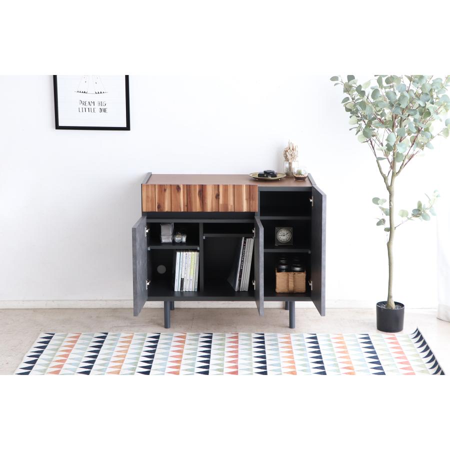 サイドボード  収納家具 リビング収納 引き出し 扉 90ｃｍ　アカシア材　コンクリート柄　おしゃれ　　クリート9０サイドボード　東馬 | 東馬 | 01