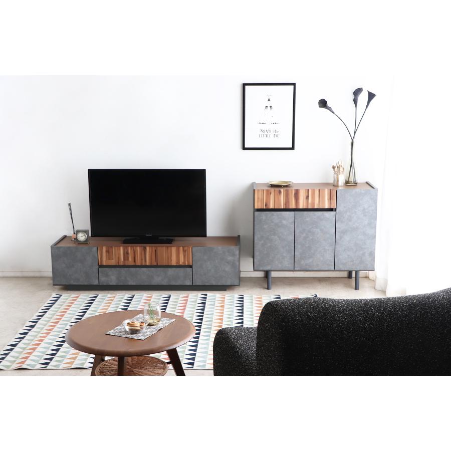 サイドボード  収納家具 リビング収納 引き出し 扉 90ｃｍ　アカシア材　コンクリート柄　おしゃれ　　クリート9０サイドボード　東馬 | 東馬 | 08