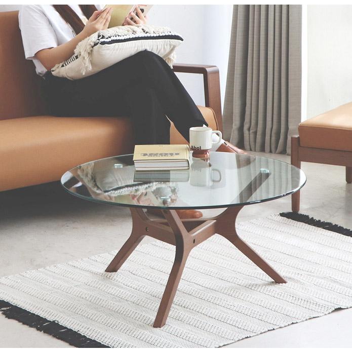 ガラステーブル　木製　10ｍｍ　強化ガラス　丸　８０ｃｍ　センターテーブル　ソファーテーブル アモール　 | 東馬 | 07