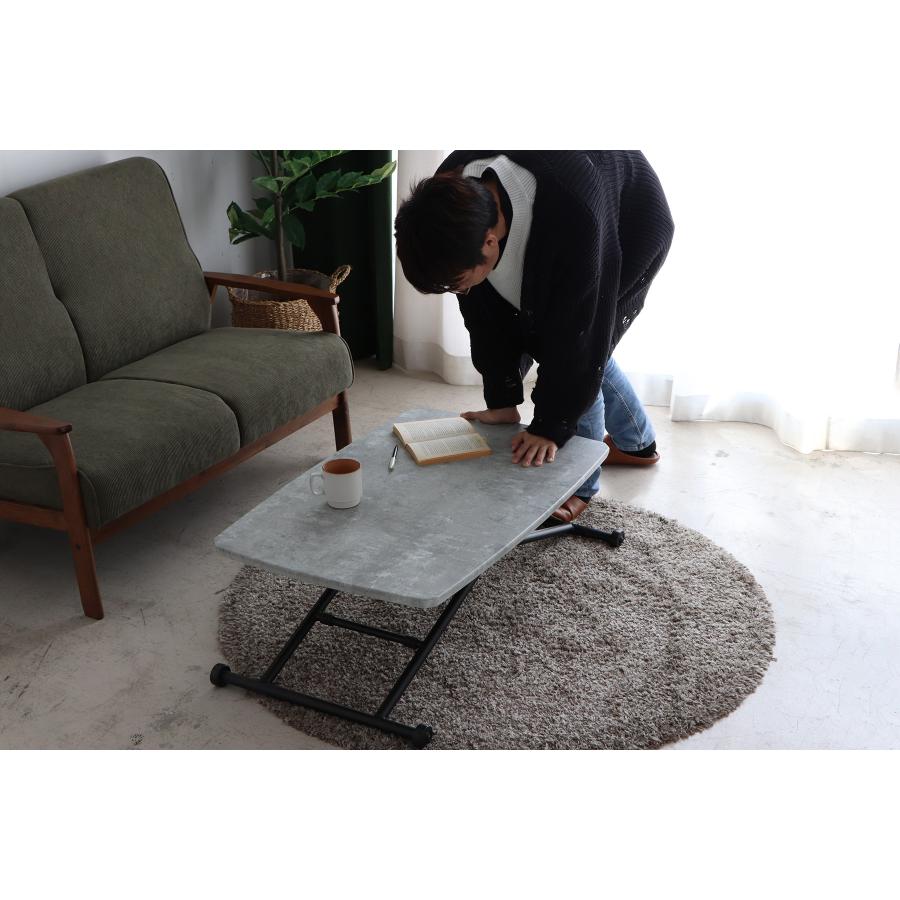 昇降テーブル　リフティング　リフト　角テーブル　コンクリート柄　90ｃｍ　折りたたみ　ダイニング　おしゃれ　収納　完成品　東馬　セラール　CR | 東馬 | 04
