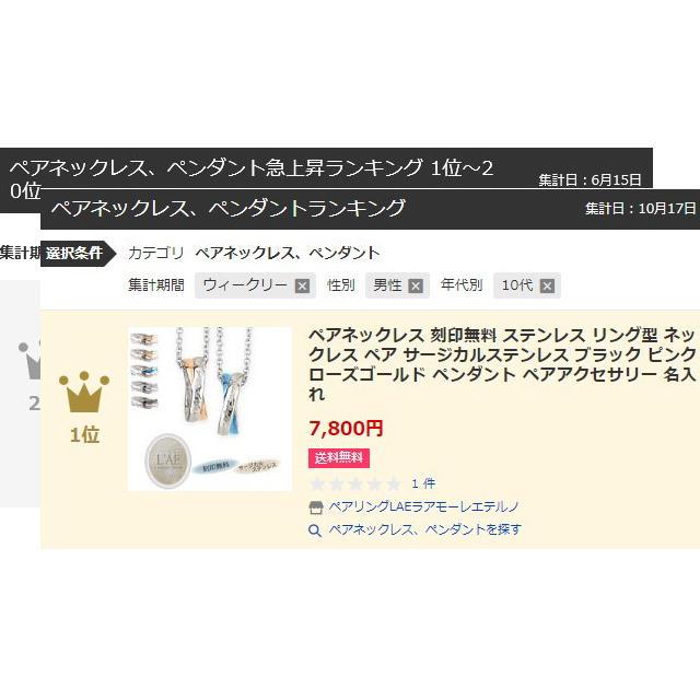 ペアネックレス 刻印無料 ステンレス リング型 ネックレス ペア サージカルステンレス ブラック ピンク ローズゴールド ペンダント ペアアクセサリー 名入れの画像