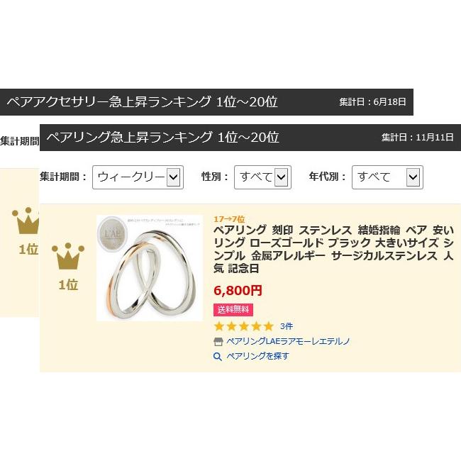 ペアリング 刻印 ステンレス 結婚指輪 ペア 安い リング ローズゴールド ブラック 黒 大きいサイズ シンプル 金属アレルギー サージカルステンレス 人気 記念日｜ag47silver｜14