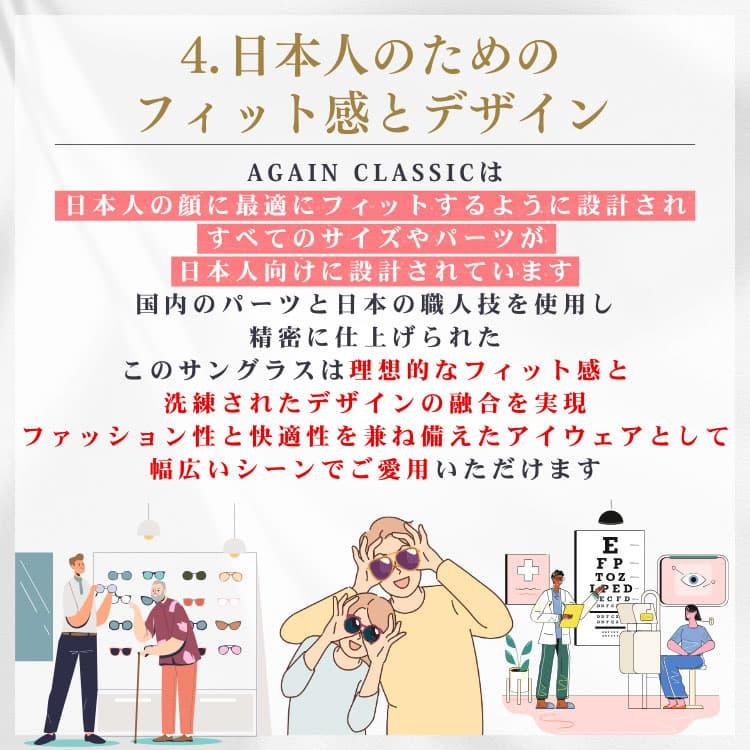 透明レンズ 日本製 サングラス ＼99,000円が76%OFF／ 鯖江の職人が挑む世界一を目指す究極の品質 AGAIN CLASSIC 紫外線99％カット 爆買 | AGAIN | 15