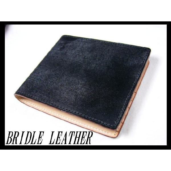 今大人気のブライドルレザー(馬具用革)色々なシーンでクールにキマる！2つ折り財布(カード入れ付き)【3色】ブラック・チョコ・カーキ | 
