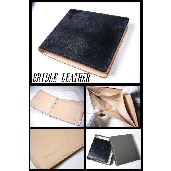 今大人気のブライドルレザー(馬具用革)色々なシーンでクールにキマる！2つ折り財布(カード入れ付き)【3色】ブラック・チョコ・カーキ |  | 01