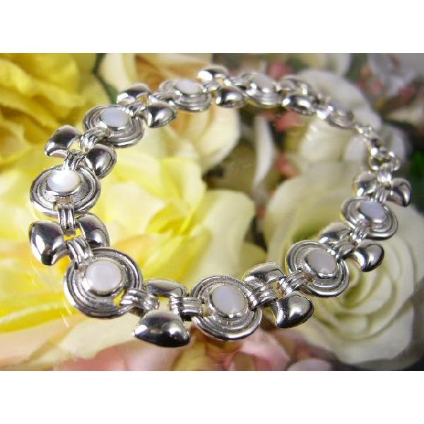 ホワイトシェル（白蝶貝）★手作り★ハンドメイド彫金★シルバー925ブレスレット★ | 