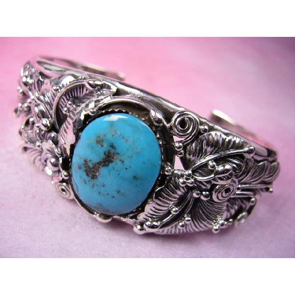 希少本物ターコイズ超大粒★手作り★ハンドメイド彫金★シルバー925バングル★ | 