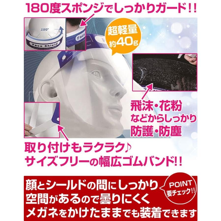 ★完売御礼★たった40グラムの超軽量 フェイスシールド ウィルス対策 飛沫カット 花粉対策 防護 防塵 フェイスカバー 安心の日本のメーカー製 |  | 01