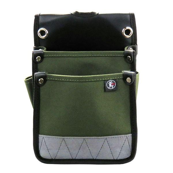 帆布 腰袋 電工用 国防色 防水 内側ポケット付（M） 60-OD 鳶 |  | 01