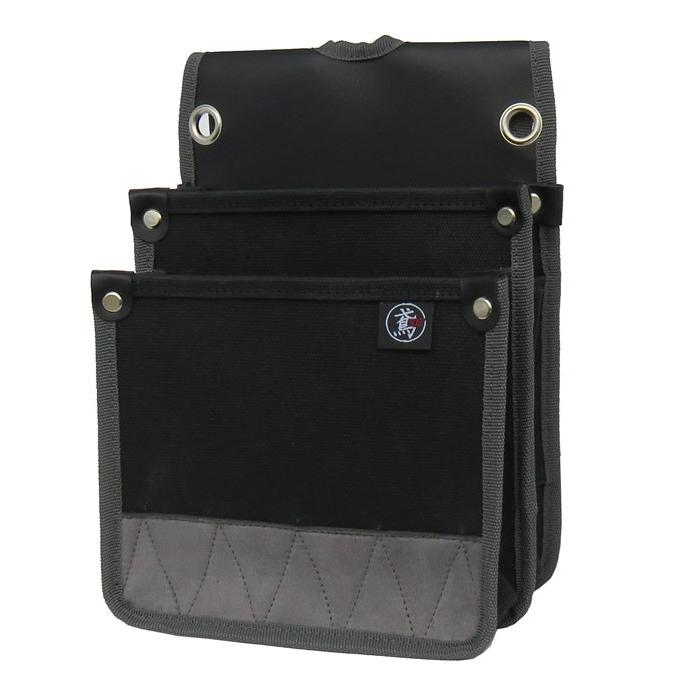 帆布 腰袋 電工用 ブラック 防水 内側ポケット付（M） 60-BK 鳶 | 