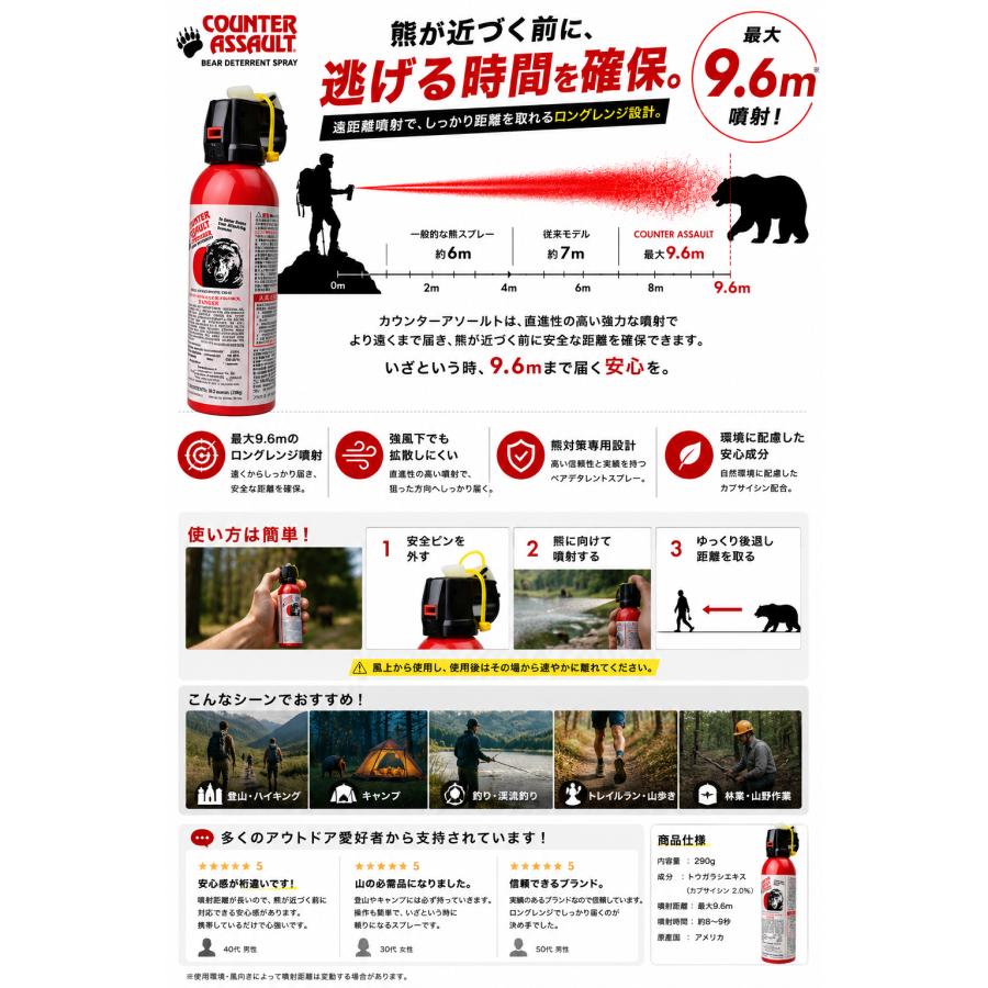 Counter Assault 熊撃退スプレー　カウンターアソールト  ストロンガー（約12m遠距離噴射で距離を保てる熊撃退スプレー）CA290 |  | 03