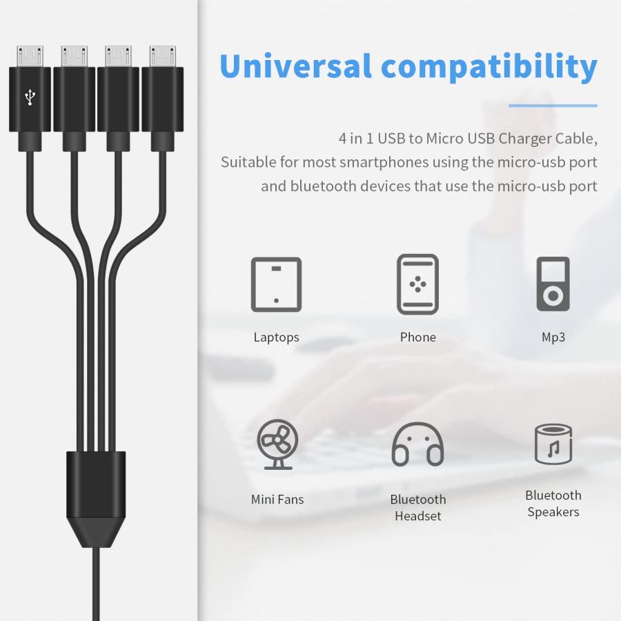 Duttek マイクロUSB充電ケーブル、4 in 1 Micro USBケーブル、Micro USB分岐ケーブル、USB2.0タイプA - Mic｜agapansas｜02