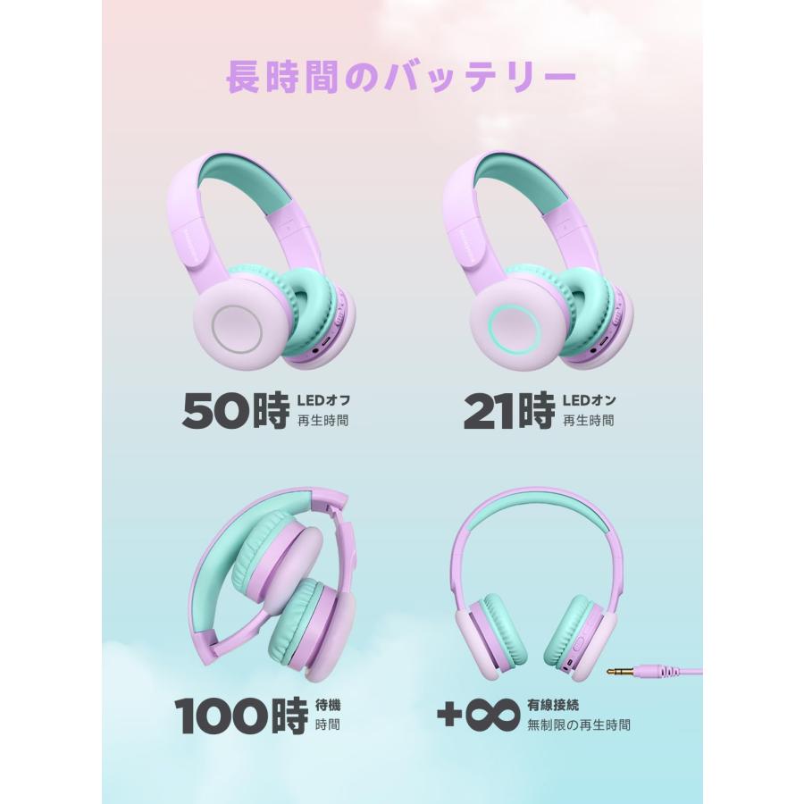 BIGGERFIVE 子供用ヘッドホン Bluetoothヘッドフォン 折りたたみ式 マイクを付き 85/94dB音量選択 サイズ調整可能キッズヘッ｜agapansas｜05