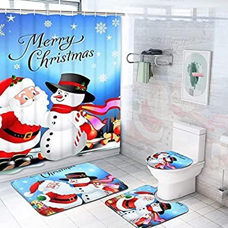 【予約販売】本 Curtain Shower Christmas Merry Pcs 4 Claswcalor Sets To並行輸入品 Rugs, Non-Slip with シャワーカーテン