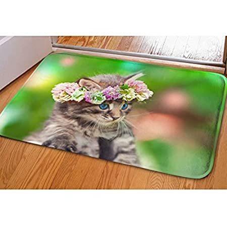 高い素材 Cute Doormat Cat Flower Ou並行輸入品 Entrance Pretty Soft Slip Non Printing Anime Cat カーペット、ラグ